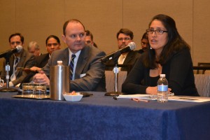U.S. Interior Assistant Secretary, Indian Affairs Kevin Washburn (left) and Chief General Counsel Hilary Tompkins address USET.